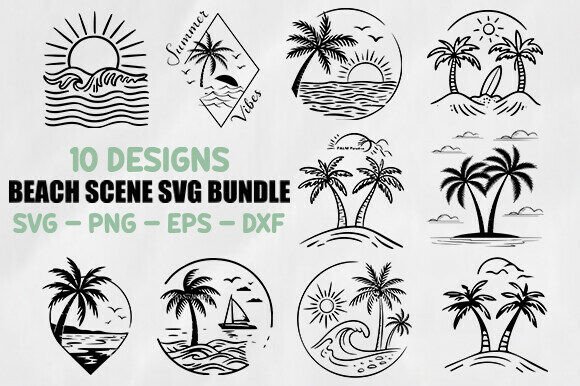 10 Beach Scene Svg Bundle for Crafts and Graphics