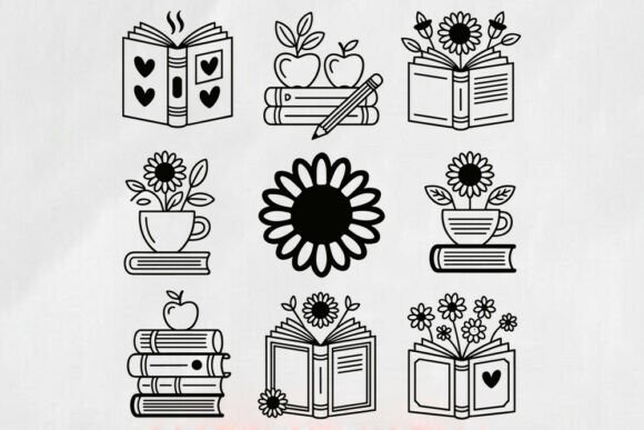 Books and Sunflowers SVG Bundle