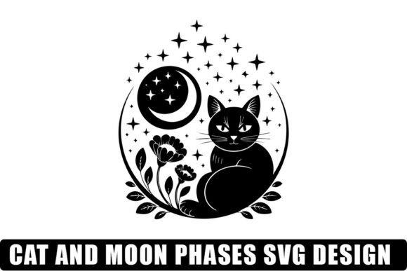Cat and Moon Phases SVG Design: Graphics for Crafts and Marketing