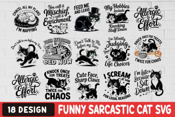 Funny Sarcastic Cat SVG Bundle: Graphics for Crafts and Content