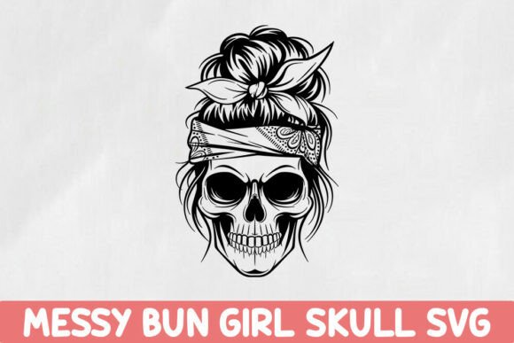 Messy Bun Skull Svg: Graphics for Crafts