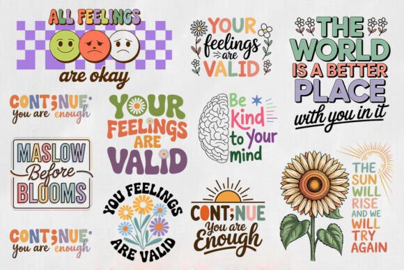 Positive Mental Health Quote Svg Bundle: Graphics and Crafts