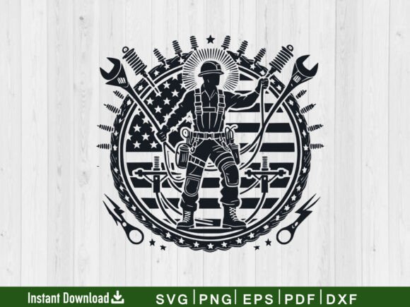 US Lineman Electrician Svg Silhouette: Graphics & Crafts