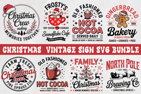Vintage Christmas Sign Svg Bundle: Graphics and Crafts for Content Creation